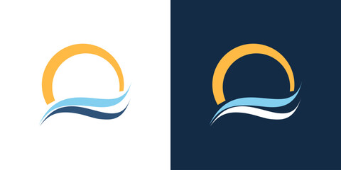 Sea wave sun circle icon logo sunset water lake ocean
