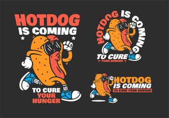Hot Dog with sunglasses character in 3 different version