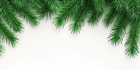 Obraz premium Fresh Evergreen Branches Frame a White Background: Perfect for Winter Designs