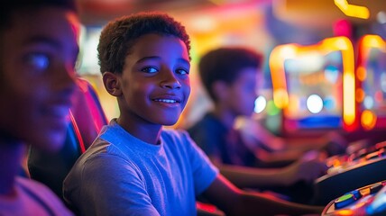 Boys Playing in a Gaming Zone (Generative AI)