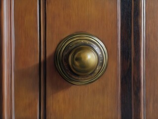 Fototapeta premium brass door knob on dark brown wooden door