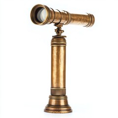 Antique brass telescope on white, nautical exploration