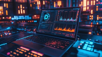 Obraz premium SEO-focused marketing dashboard on a D laptop, displaying organic traffic trends and digital advertising performance.