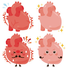 動きが過剰になっている心臓のキャラクターと元気な心臓のキャラクター © yurumarukko