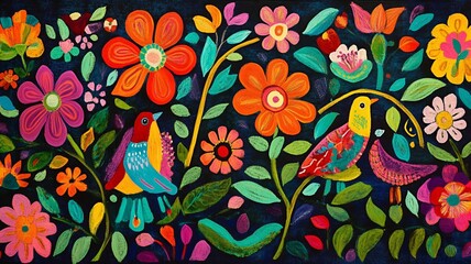 Bird and Flower Motif Pakistani Truck Art Wallpaper (Generative AI)