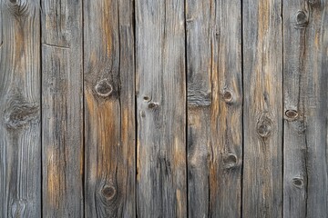 Naklejka premium This close-up view of weathered wooden planks highlights unique knots and cracks, illustrating the natural beauty of aged wood, ideal for artistic and design applications. With copy space for text