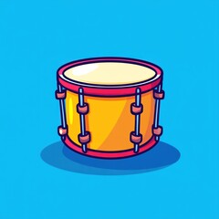 A Yellow and Red Cartoon Drum on Blue Background