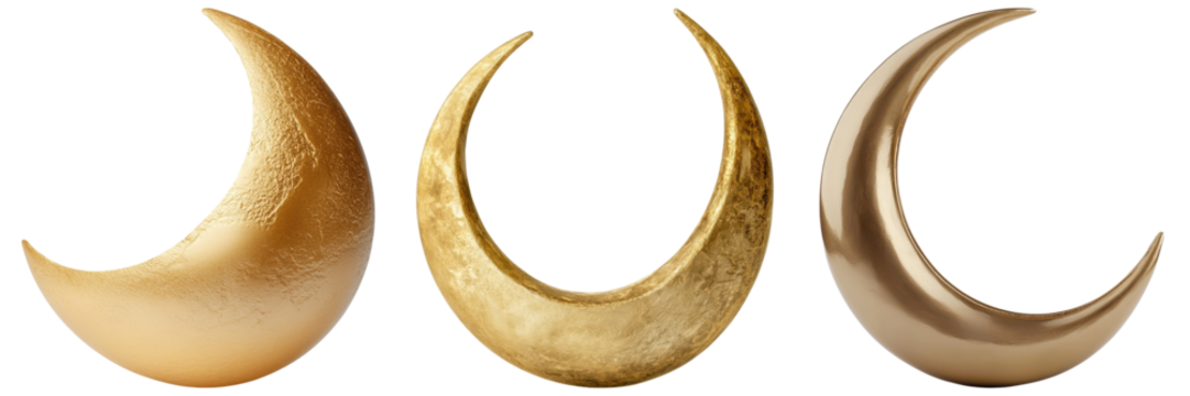 exclusive golden eggs concept. Three crescent moons in various shades of gold on a dark background.