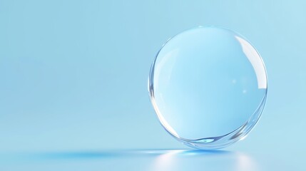 High-detail 3D rendering of a water molecule with glowing reflections, suspended in a clean and serene light blue environment