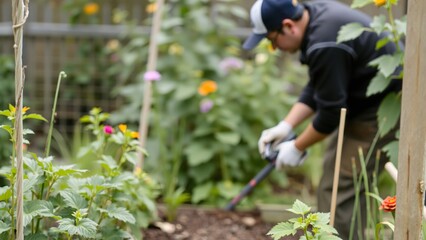 Man Gardening in a Vibrant Flower Garden