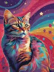 Dreamy Cat Magic: A Pop Art Whimsy in Pastel Swirls