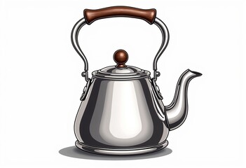 Obraz premium Whistle Kettle Icon, Vector Line Art, Stainless Steel Design, Editable, Isolated White Background, Kitchen Vector, Technical Drawing, Minimalist, Traditional Style. 