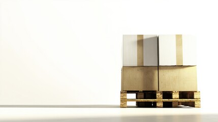 Several carton boxes are evenly stacked on a double-decked pallet in a 3D rendering, isolated against a white background. The arrangement highlights packaging and delivery processes, representing