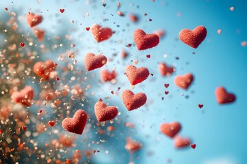 Fototapeta premium Romantic Valentine Concept with Falling Heart Shapes for Love and Celebration Design
