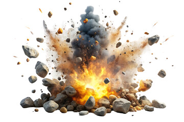 Large explosion with a lot of rocks and debris