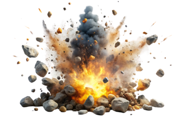 Large explosion with a lot of rocks and debris
