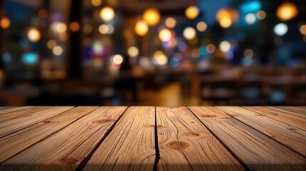Wooden Table with Blurred Bistro Interior Creating Warm Ambience. generator AI