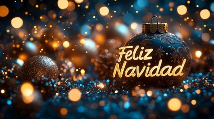 Elegant Holiday Greeting with Feliz Navidad in Sparkling Gold. Generative AI