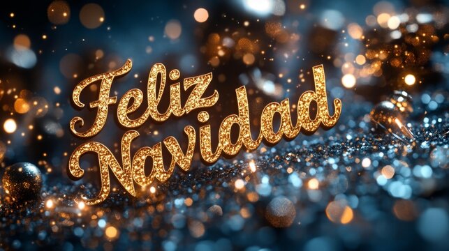 Glowing Gold Feliz Navidad Holiday Greeting. Generative AI
