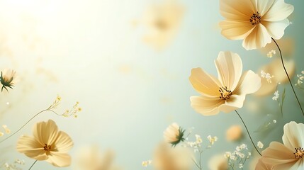 Serene Yellow Cosmos Flowers in a Soft, Dreamy Setting