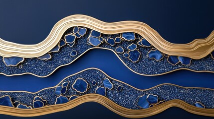 Deep blue geode texture with intricate layers and bold golden streaks, creating a striking abstract and luxurious visual