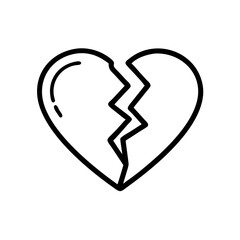 Broken heart symbol, love and relationship pain vector icon