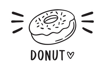 donut or doughnut doodle hand drawn icon. Outline drawing donut or doughnut line clipart symbol
