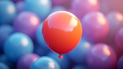 Vibrant Orange Balloon Surrounded by Colorful Background. Generative AI