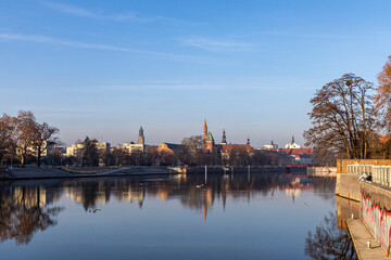 Fototapeta premium Panorama of Wroclaw, churches on the island of Tumski, Poland