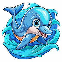 Naklejka premium Vector illustration of a baby dolphin on the grass on white background - Generative AI 