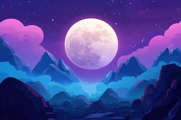landscape with mountains and moon