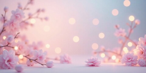 Fototapeta premium Delicate Pink Blossoms and Warm Fairy Lights Create a Dreamy, Romantic Atmosphere