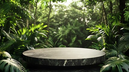 Serene Jungle Oasis:  A Luxurious Marble Display in a Verdant Paradise