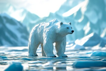 Polygonal Polar Bear in Icy Landscape
