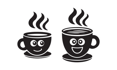 Vector logo cartoon illustrations smiling coffee cup mascot, silhouette of a cheerful and playful cartoon coffee cup
