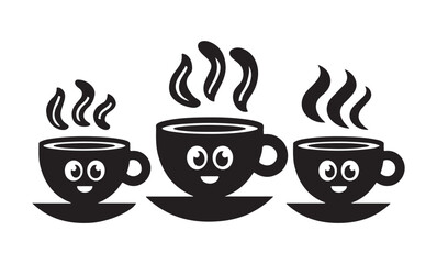Vector logo cartoon illustrations smiling coffee cup mascot, silhouette of a cheerful and playful cartoon coffee cup