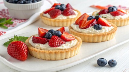 Cottage cheese Easter tarts filled with sweetened goodness topped with fresh strawberries and blueberries