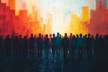 Abstract Urban Crowd at Sunset