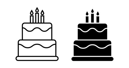 Vector isolated Cake icon in black fill and outline