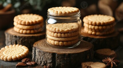 Delicious Buttery Shortbread Cookies in a Jar, Rustic Wooden Background