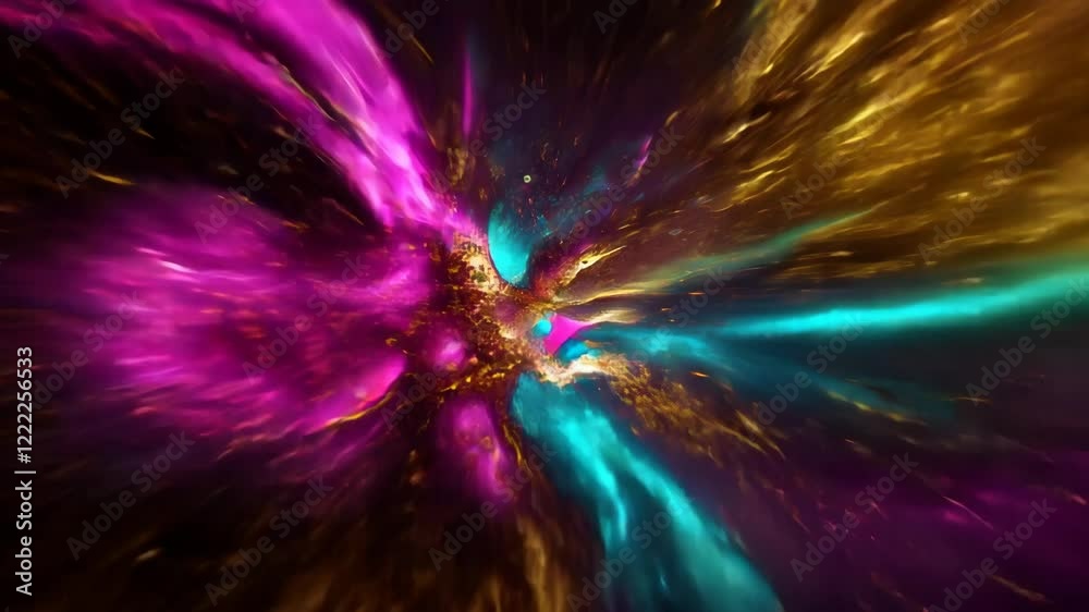 Wall mural golden and colorful nebula expanding and rotating in space