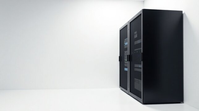 A Modern Data Center Server Rack in a Clean White Room