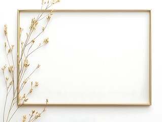 Clean Gold Frame with a Thin Border on a White Background, Minimalist Rectangular Picture Frame for Artwork, Photography, or Design Display