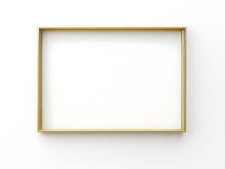 Clean Gold Frame with a Thin Border on a White Background, Minimalist Rectangular Picture Frame for Artwork, Photography, or Design Display