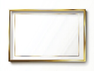 Clean Gold Frame with a Thin Border on a White Background, Minimalist Rectangular Picture Frame for Artwork, Photography, or Design Display