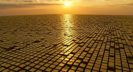Endless gold bars shining under sunset symbolizing wealth, investment, and luxury  
