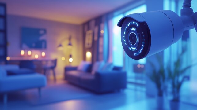 A cutting-edge AI-enhanced smart home security system, residential scene with security cameras and AI algorithms, Smart home security style