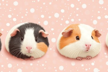Adorable Guinea Pigs on Pink Polka Dot Background