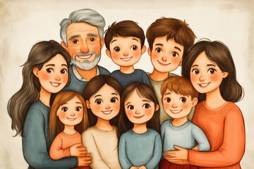 Obraz premium Multigenerational Family Portrait Illustration