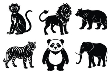 Animals silhouette set. Wild animals silhouette collection vector illustration on white background